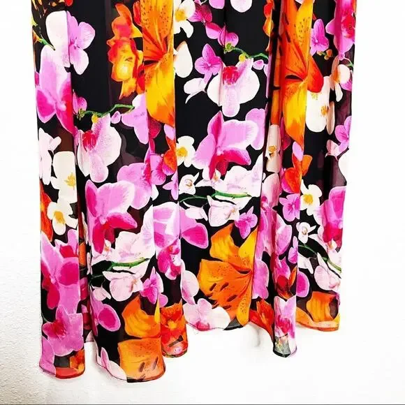 Eliza J Floral Chiffon Sleeveless Pleated Maxi Dress 4 Sheath - Picture 5 of 10